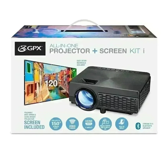 NIB GPX Bluetooth Projector and 120" Projector
Screen, PJ300VP brand new! - Picture 3 of 7